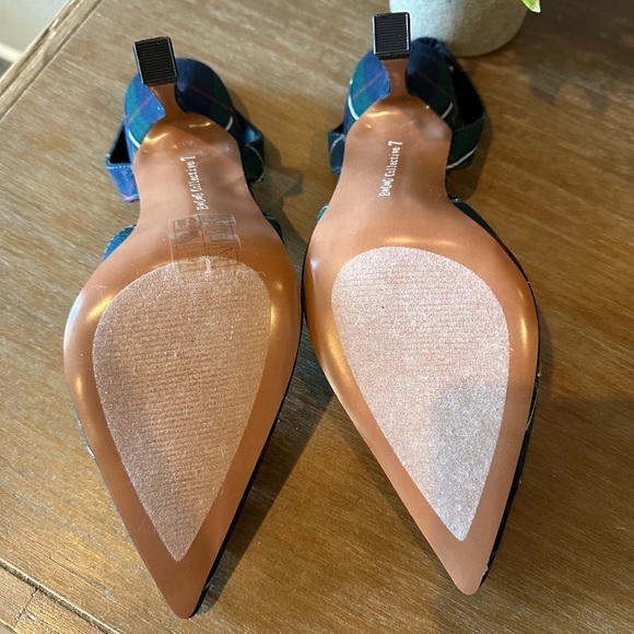 Sling back blue plaid kitten heels with bling - Picture 2 of 2